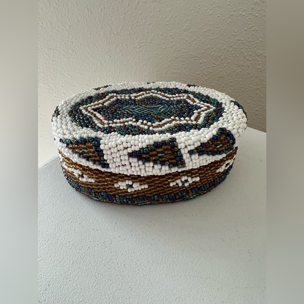 Beautiful Seed Bead Basket With Lid | Trinket Box | Oval | Small Collectible